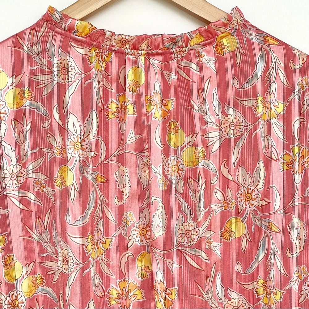 LC LAUREN CONRAD Chiffon Bohemian Blouse 3/4 Ruffle Sleeve Split Neck with Tie - Picture 5 of 12